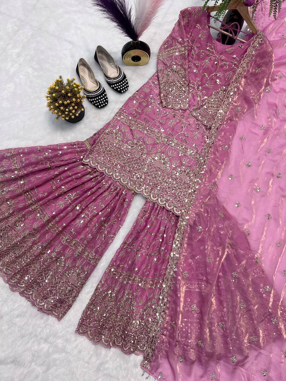 Terracotta Orange Couture Sharara Set - Festive Wear